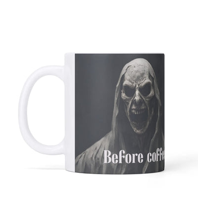 Funny Color Changing Coffee Mug - Grim Reaper Before Coffee Front | Our Phoenix Rise