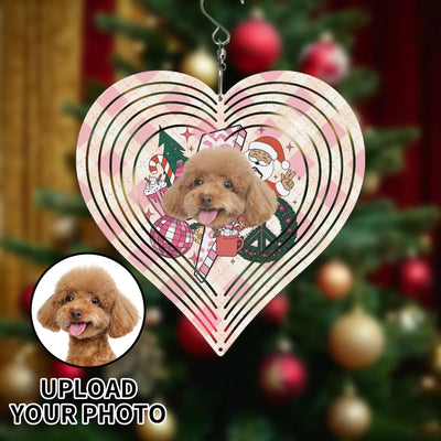 Personalized Pet Photo Christmas Heart Wind Spinner - Poodle with Santa & Tree | Our Phoenix Rise