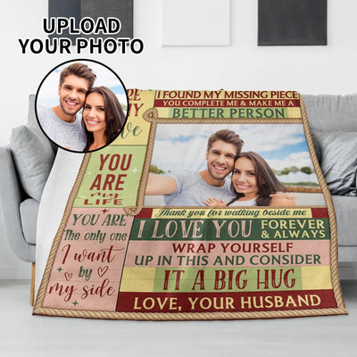 Personalized Photo Flannel Blanket for Couples - On sofa with 'UPLOAD YOUR PHOTO' overlay | Our Phoenix Rise