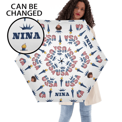 Personalized Patriotic Auto Open Close Umbrella - full view held by woman | Our Phoenix Rise