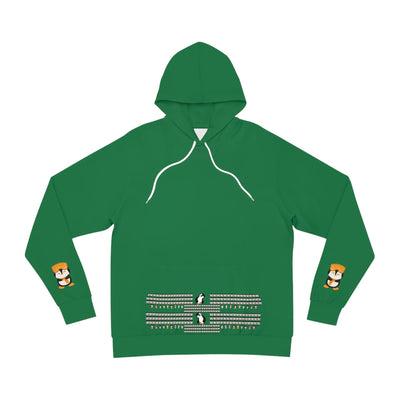 Festive Green Christmas Penguin Hoodie - Front View Male Model | Our Phoenix Rise