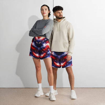 Stars and Stripes Athletic Shorts - Couple in red white and blue gear | Our Phoenix Rise