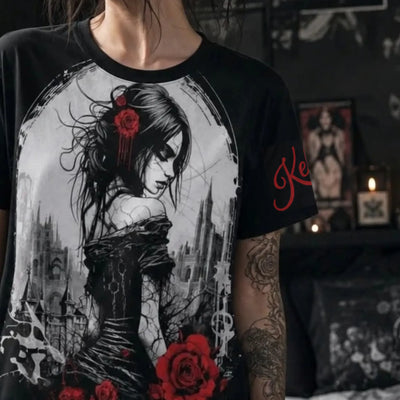 Personalized Gothic Rose Graphic Tee - Front View Dark Aesthetic - Detail 15 | Our Phoenix Rise