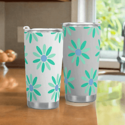 Retro Daisy Insulated Travel Mug Main Perspective | Our Phoenix Rise