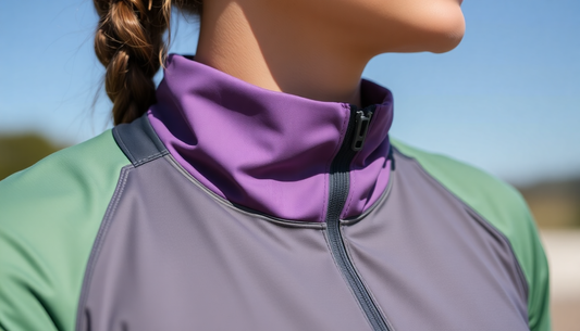 windbreaker in purple and green