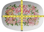 Baby Shower Serving Platter - Pink Floral Nursery Dessert & Food Tray, Microwave & Dishwasher Safe (10x14 Oval)