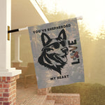 German Shepherd Garden Flag - Hanging in a leafy garden | Our Phoenix Rise