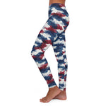 Patriotic Watercolor Camo Leggings - side profile, vibrant all-over print | Our Phoenix Rise
