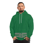 Festive Green Christmas Penguin Hoodie - Front Flat Lay | Our Phoenix Rise