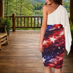 Patriotic One Shoulder Formal Dress - American Flag Galaxy Print