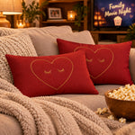 Red Heart Lumbar Pillow - Pair of Red Decorative Pillows on Gray Surface | Our Phoenix Rise