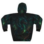 Glowing Green Dragon Hoodie - Back view flat lay with full dragon graphic | Our Phoenix Rise