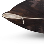 Rustic Mountain Throw Pillow - Concealed Beige Zipper and Metal Head Detail | Our Phoenix Rise