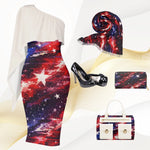 Patriotic One Shoulder Formal Dress - American Flag Galaxy Print