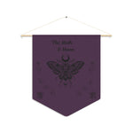 Gothic Moth Wall Pennant - Deep Plum Fabric with Black Moth and Moon Design | Our Phoenix Rise