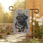 Pug Love Garden Flag - detail of pug face and paw print text | Our Phoenix Rise