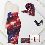 Patriotic One Shoulder Formal Dress - American Flag Galaxy Print
