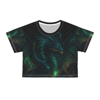 Dark Fantasy Dragon Crop Top - Front View Teal and Black | Our Phoenix Rise