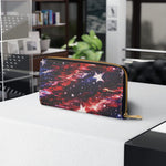 American Flag Galaxy Wallet - Patriotic Women's Zip Around Clutch | USA Pride Gift