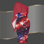 One Shoulder Red White Blue Galaxy Flag Dress - Stars and Stripes Party Dress S–6XL.