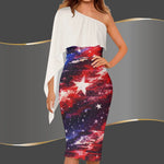 Patriotic One Shoulder Formal Dress - American Flag Galaxy Print