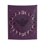 Purple Moon Phase Tapestry - Full View of Moth and Lunar Cycle Design | Our Phoenix Rise