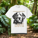 Golden Retriever Shirt for Dog Lovers - White tee on model in forest | Our Phoenix Rise
