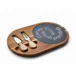 Personalized Acacia Slate Charcuterie Board - Detail of 'Carve True Grew Squad' custom engraving on round slate | Our Phoenix Rise