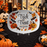 Trick or Treat Halloween Candy Platter - Front View with Pumpkins and Leaves | Our Phoenix Rise