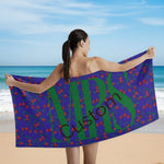 Bath Towel Customizable Purple and flowers