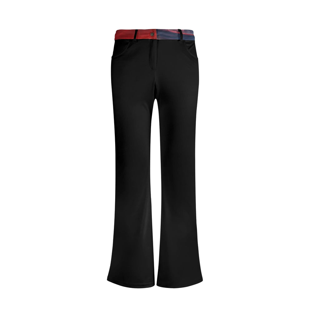 Womens Black Flare Pants Patterned Waistband