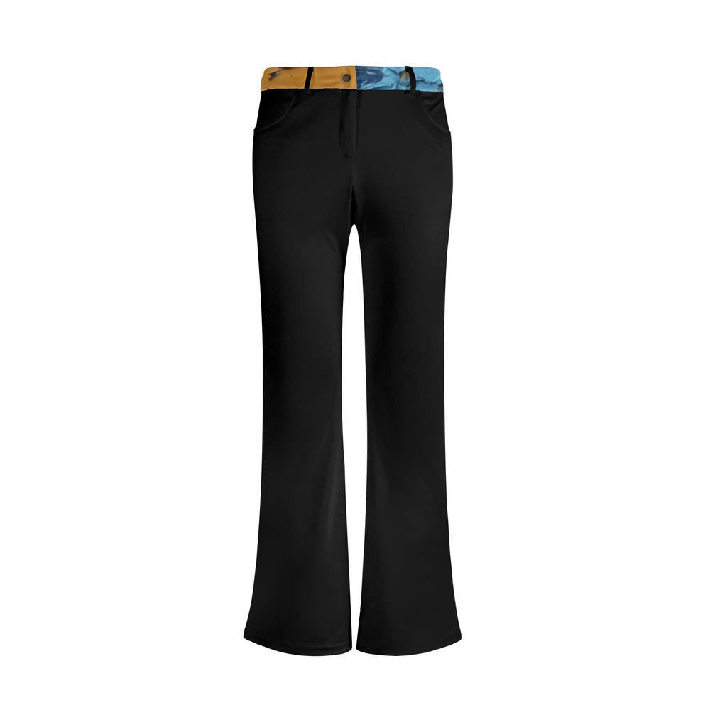 Black Flare Pants with Patterned Waistband