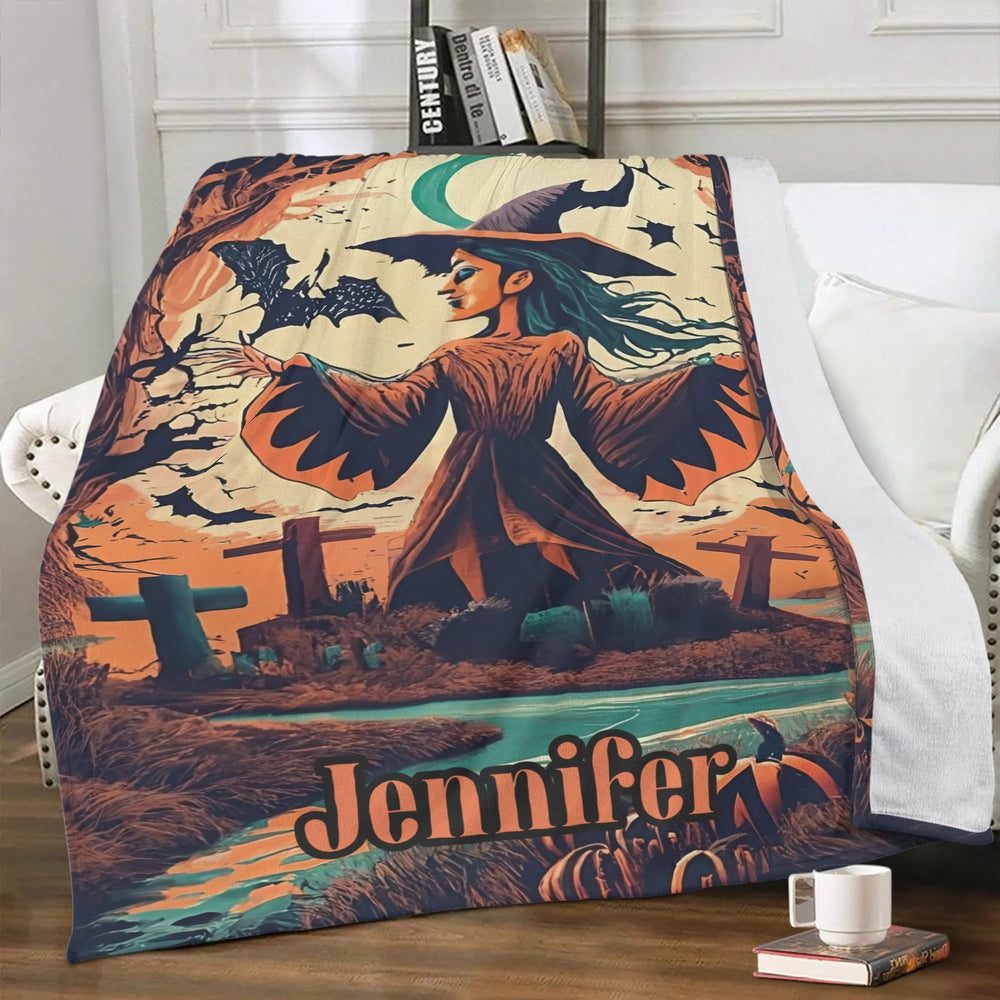 Personalized Halloween Witch Throw Blanket