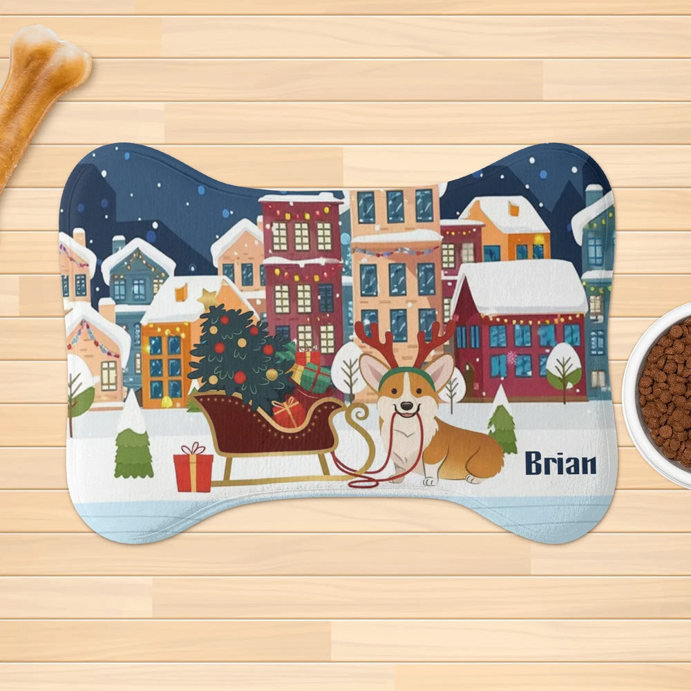 Personalized Christmas Corgi Dog Feeding Mat