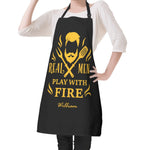 Personalized Men's Grilling Apron - Real Men Play With Fire design with custom name isolated on white | Our Phoenix Rise