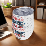 Personalized Patriotic 12oz Wine Tumbler - Angled view from above with lid | Our Phoenix Rise