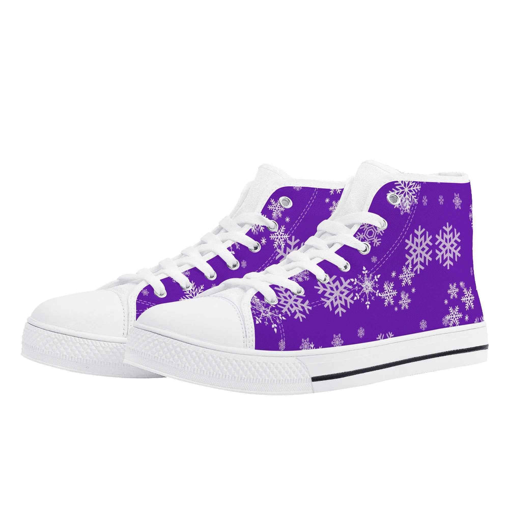Womens Purple Snowflake High Top Canvas Shoes with Rubber Sole