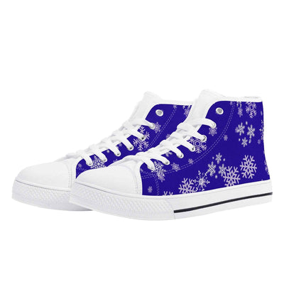 Blue Mens Snowflake Canvas High Top Shoes for Men