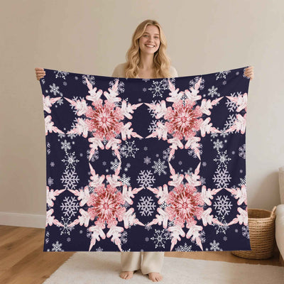 Cozy Snowflake Blanket – Midnight Blue and Pink Flannel