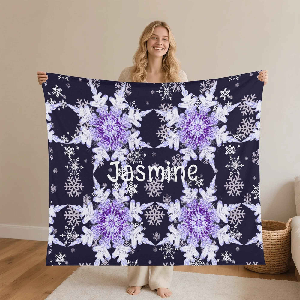 Personalized Snowflake Flannel Blanket Custom Name