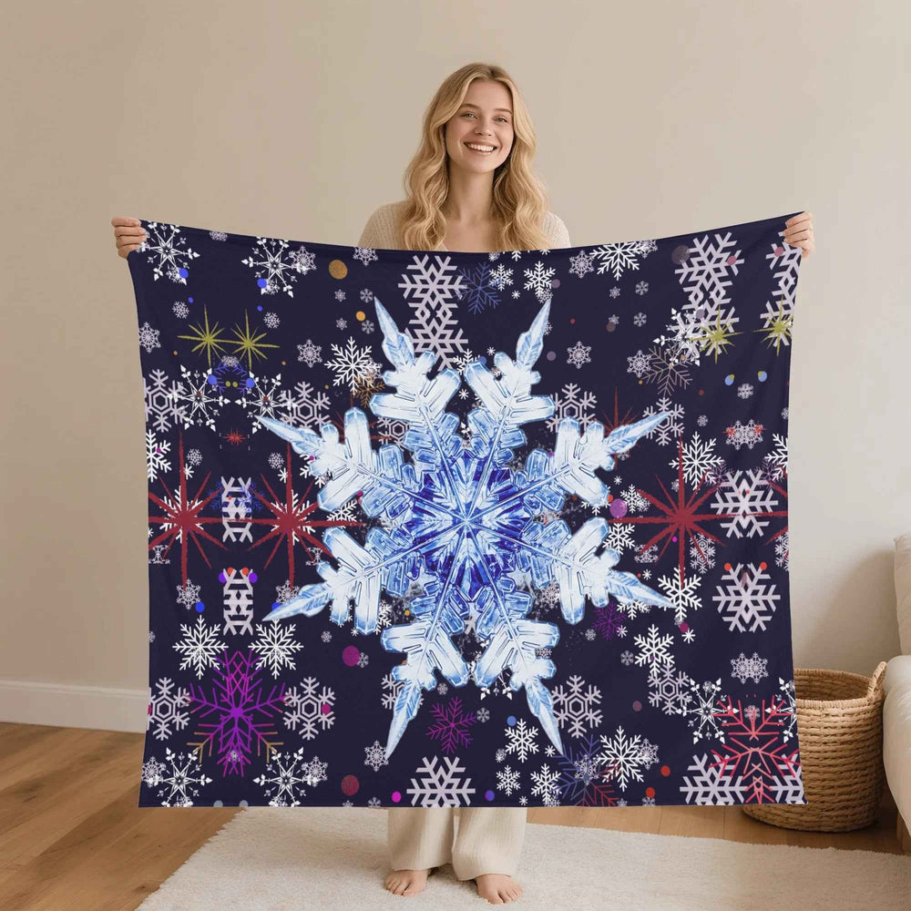 Snowflake Blanket – Midnight Blue Burst Flannel, Cozy Warmth