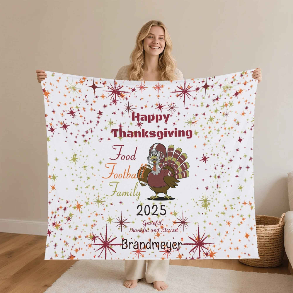 Thanksgiving Football Turkey Flannel Blanket 30x40-60x80in