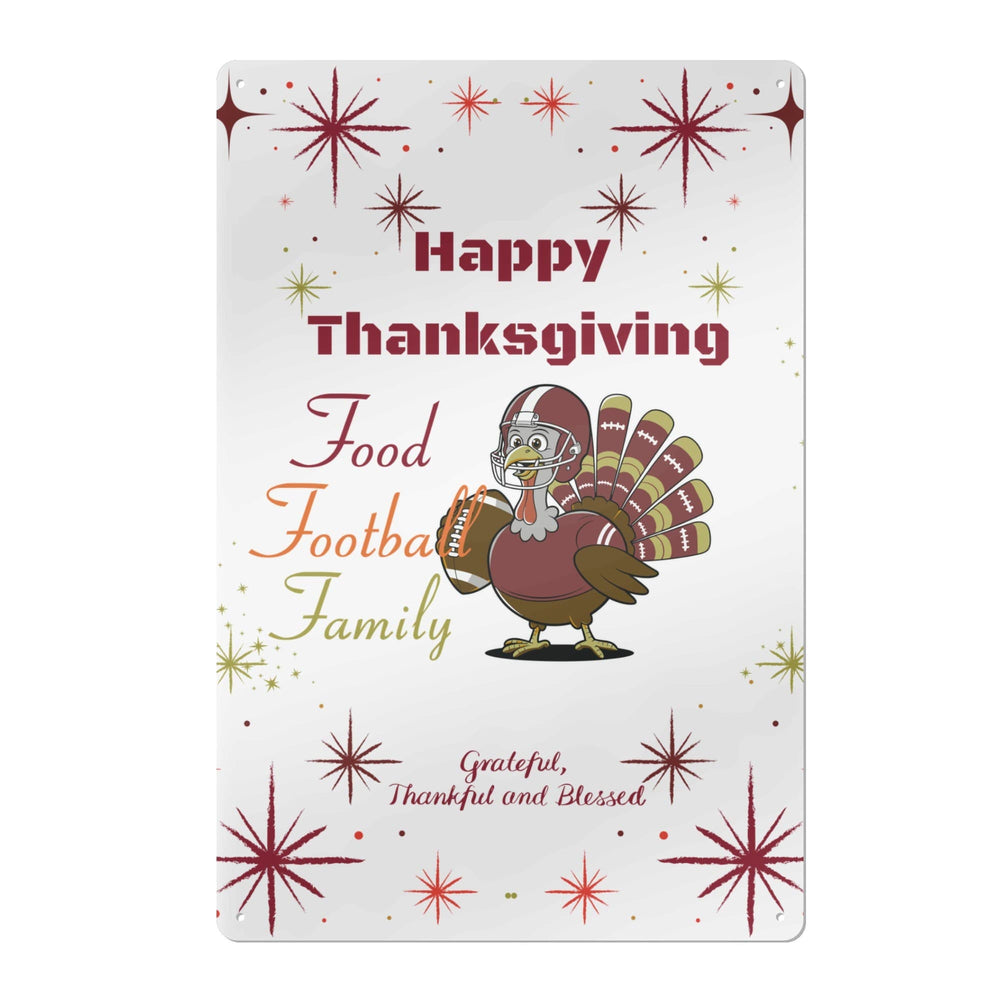 Thanksgiving Football Turkey Metal Sign