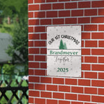 Personalized Our 1st Christmas Metal Sign - on brick wall outdoors, Brandmeyer 2025 | Our Phoenix Rise