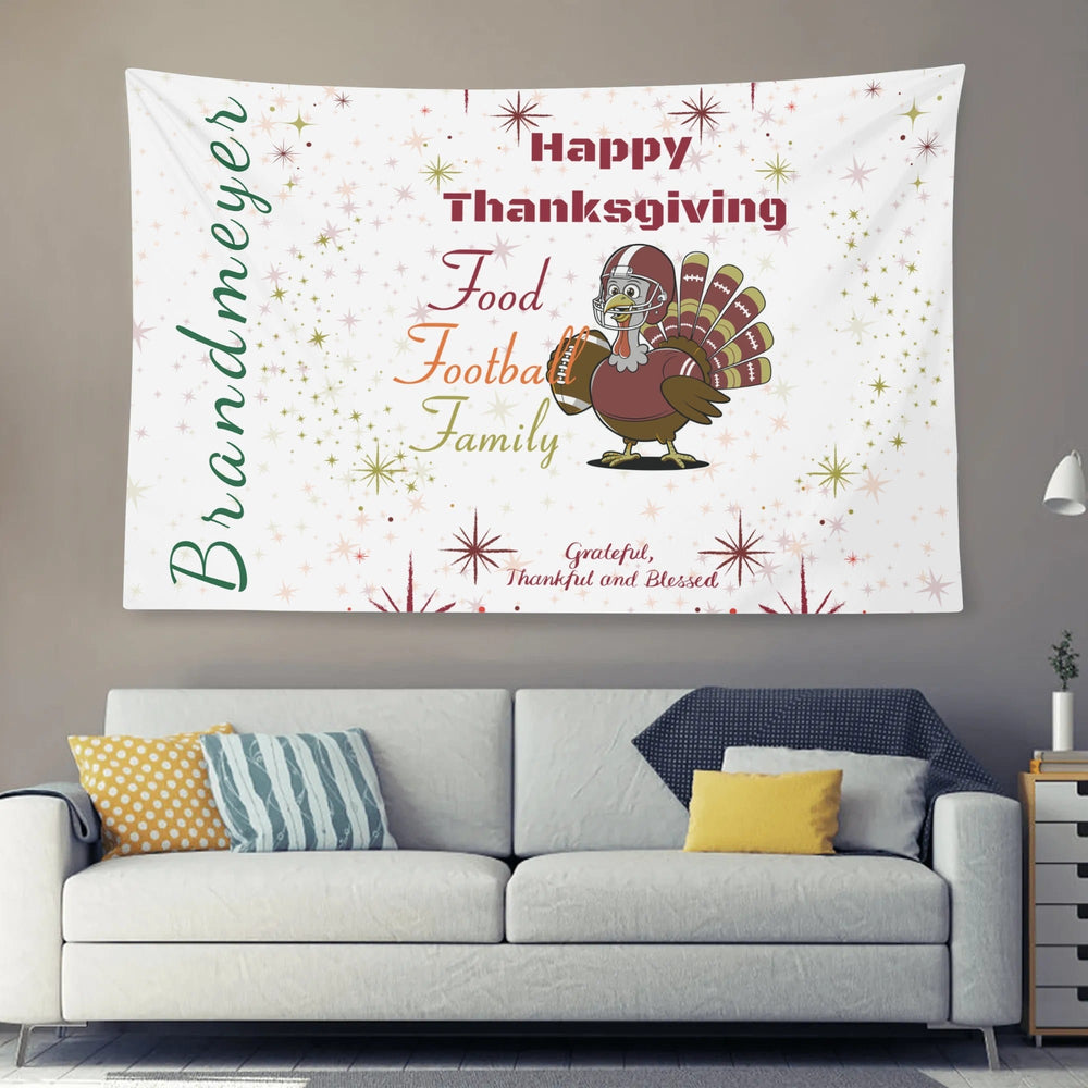 Personalized Thanksgiving Football Turkey Wall Tapestry