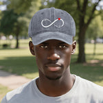 Personalized Infinity Initials Denim Baseball Cap - Gray on male model | Our Phoenix Rise