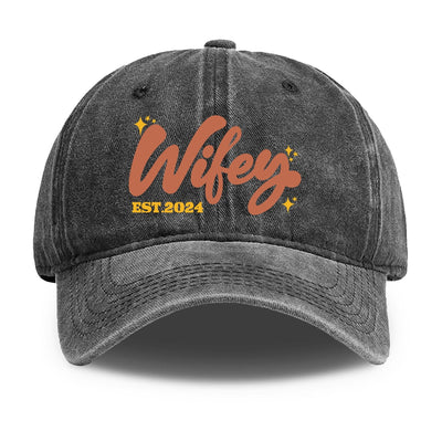 Wifey Est 2024 Denim Baseball Cap - front view, Denim-Black | Our Phoenix Rise