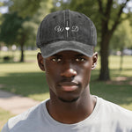 Personalized Initial Denim Baseball Cap - Black worn by man in park, front view | Our Phoenix Rise