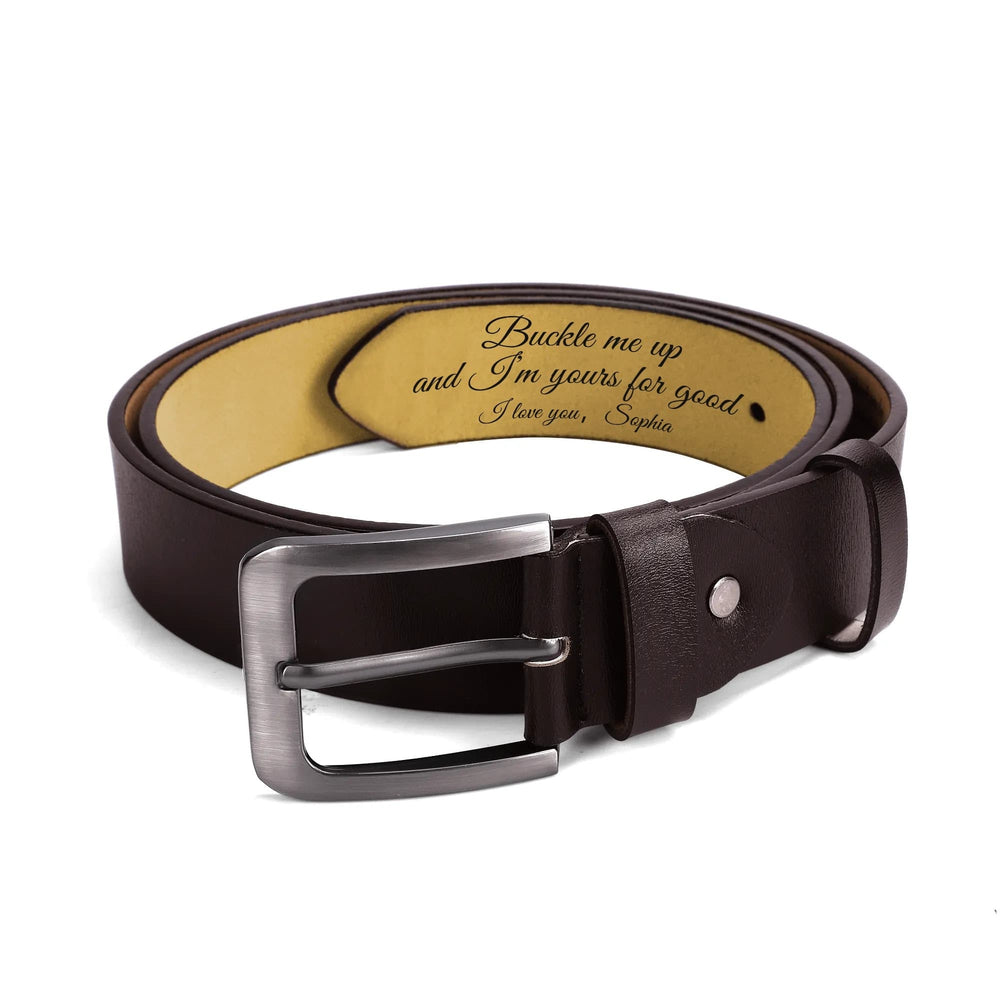 Personalized Engraved Brown Leather Belt for Men