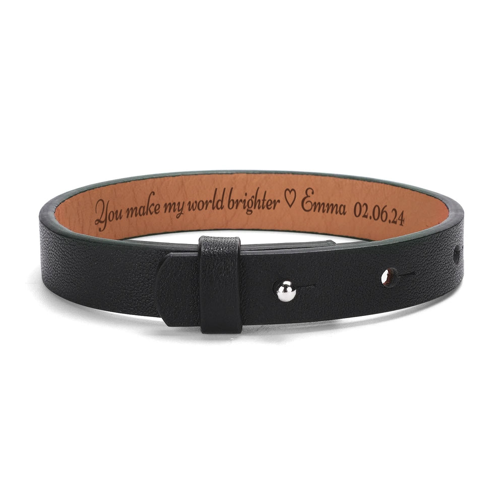 Personalized Black Leather Bracelet for Men